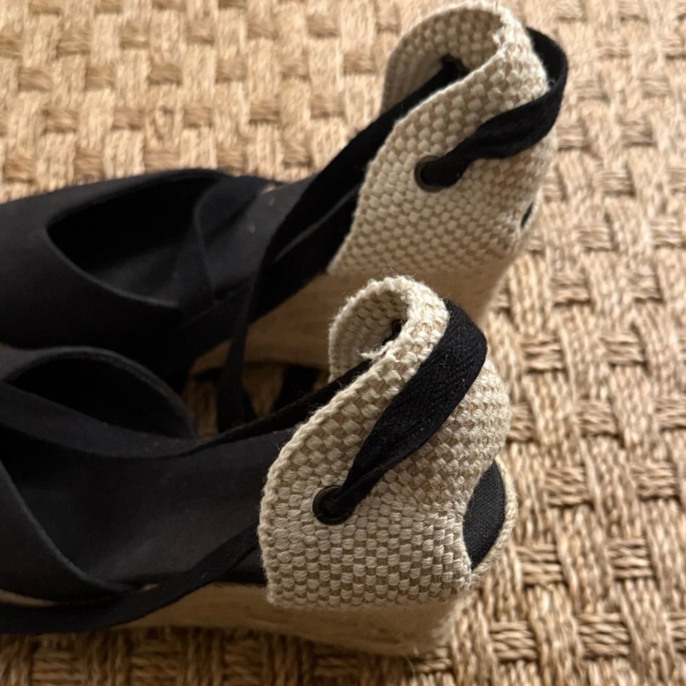 Soludos Black Espadrille Wedge Shoes - Picture 11 of 13